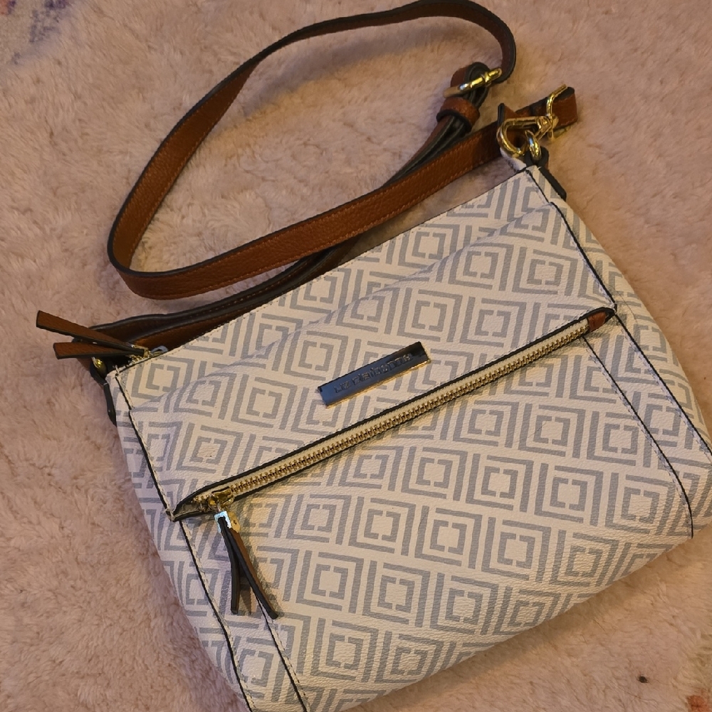 Liz Claiborne White and Brown Geometric Crossbody Bag